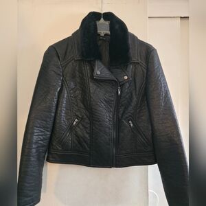 Forever 21 Black Leather Jacket with Faux Fur Collar